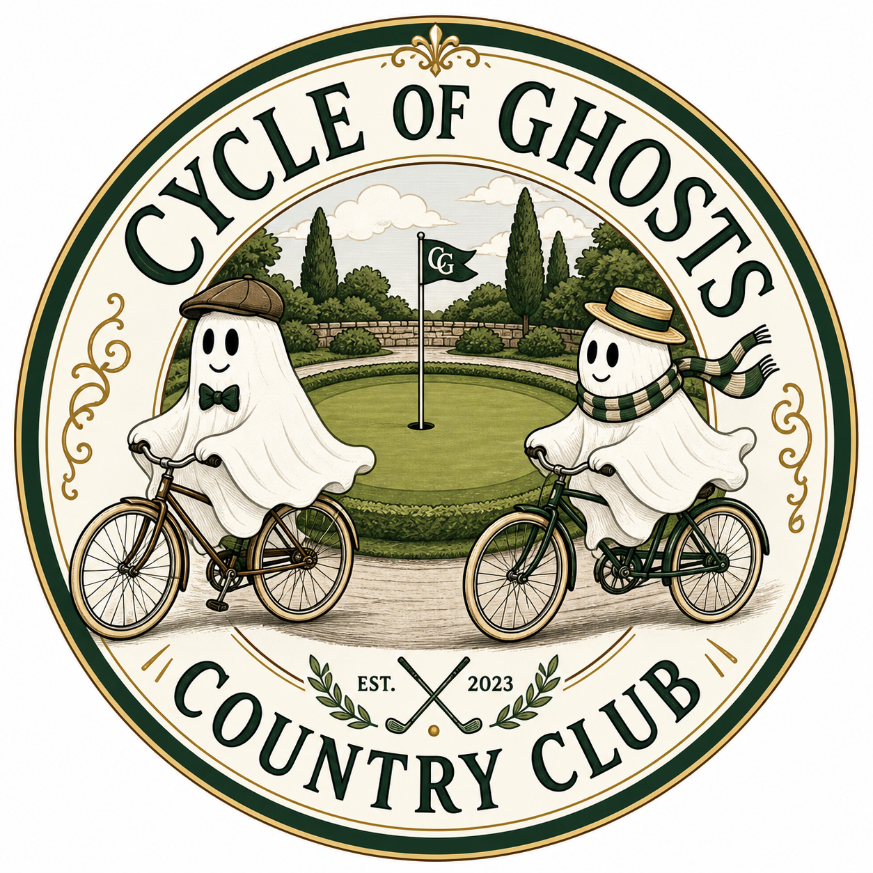 Cycle of Ghosts country club badge illustration